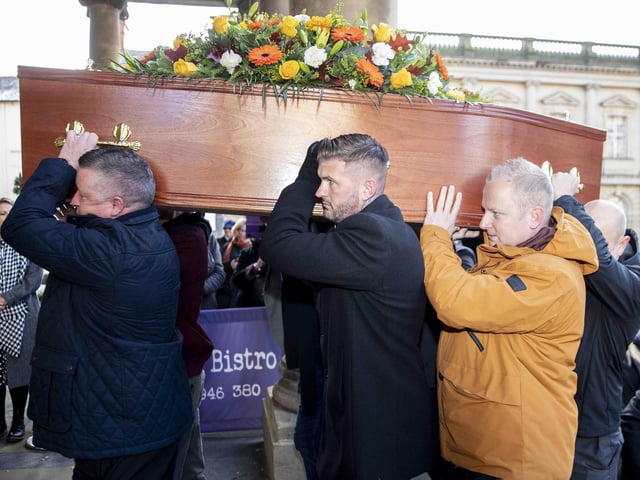 Hundreds gathered in the Market Square on Wednesday morning (December 7) to pay their respects to town legend Eamonn 'Fitzy' Fitzpatrick