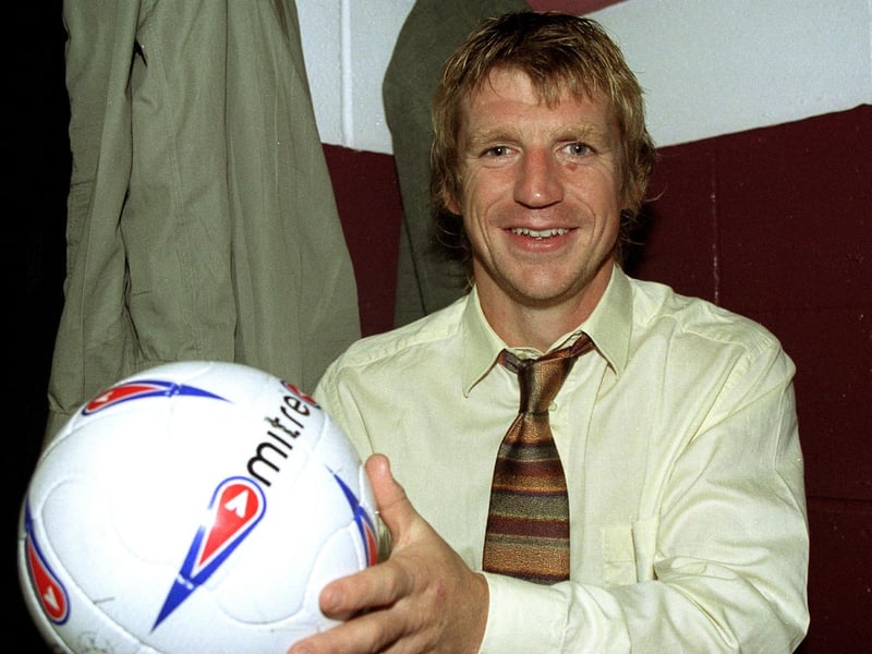 Marco Gabbiadini of Northampton Town with the match ball after scoring a hat-trick during the Nationwide League Division Two match between Northampton Town and Colchester United played at the Sixfields Stadium, in Northampton, England on September 17, 2002. Northampton Town won the match 4-1. (Photo by Pete Norton/Getty Images)