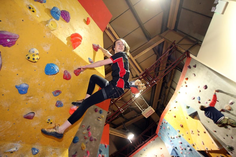 A climber test herself at The Pinnacle Climbing Centre.