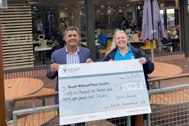 Franchisee Perry Akhtar and spokesperson, Caroline Sinclair for Ronald McDonald House Charity.