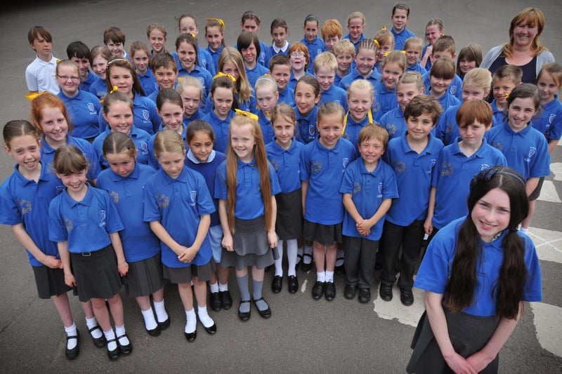 Pupils from St Mary's RC Primary School in Meadowside, Sunderland, who were off to sing at the Royal Albert Hall in London 8 years ago. Pictured at the front is Antonia Dunn who was chosen from thousands to perform a solo.
