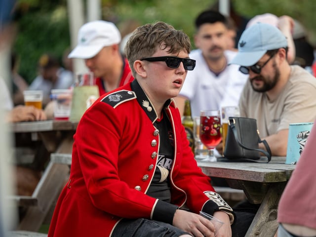 Fans watching England’s 0-0 draw with Ghana in the garden of The Black Prince in Northampton on Tuesday, June 23, 2026. Photo by David Jackson.