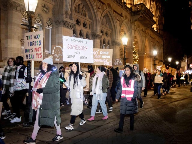 The event took place in Northampton on Friday November 2024 and saw dozens of activists march for an end to violence against women and girls.