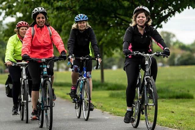 Group of people cycling