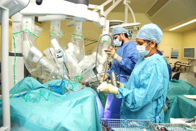 Members of the NGH surgery team supporting Mr McLoughlin’s live-streamed robotic surgery operation.