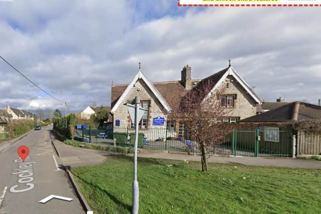 Farthinghoe school and the crossing in Cockley Road, where cars parking cause a danger to children