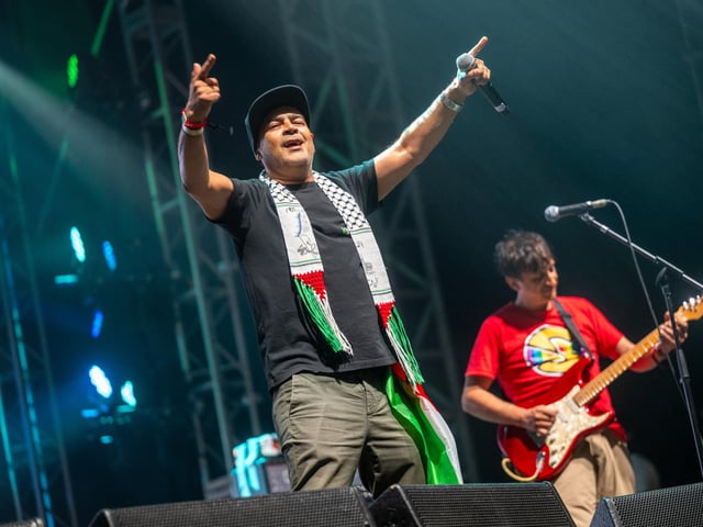Asian Dub Foundation on stage at the Shambala Festival on Friday, August 22, 2025. Photo by David Jackson.