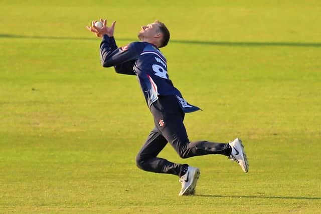 Graeme White claimed a superb catch off his own bowling to dismiss Adam Hose (Picture: Peter Short)
