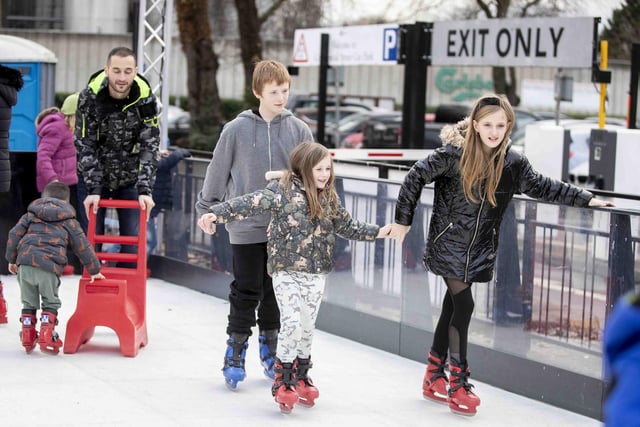 West Northamptonshire Council (WNC) has put on a free ice skating rink at the temporary market, as part of festivities in 2023.