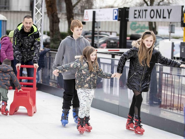 West Northamptonshire Council (WNC) has put on a free ice skating rink at the temporary market, as part of festivities in 2023.