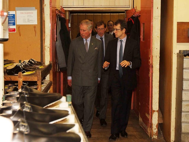 Prince Charles visiting Crockett and Jones shoe factory in Perry Street