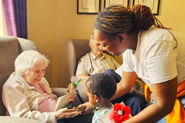 Handcrafted gifts from the children made residents smile.