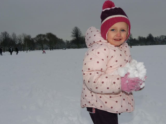 Three-year-old Elli Evans has fun in the snow at the Racecourse. Thursday, 5th February 2009