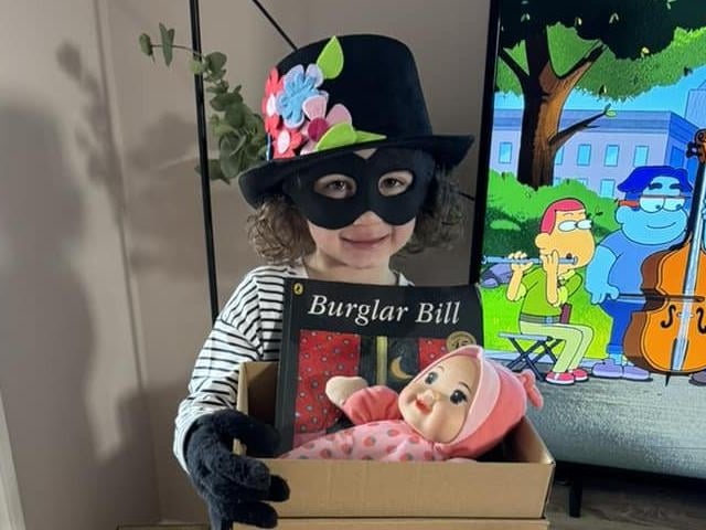 Raya, aged four, as Burglar Betty from Burglar Bill.