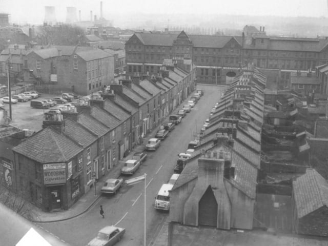 Rat Island in Northampton, picture taken in 1971 before shoe factory and streets demolished to make way for Northampton House and Grosvenor Centre