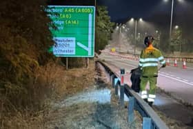 The clean-up operation on the A45 between Wellingborough and Raunds