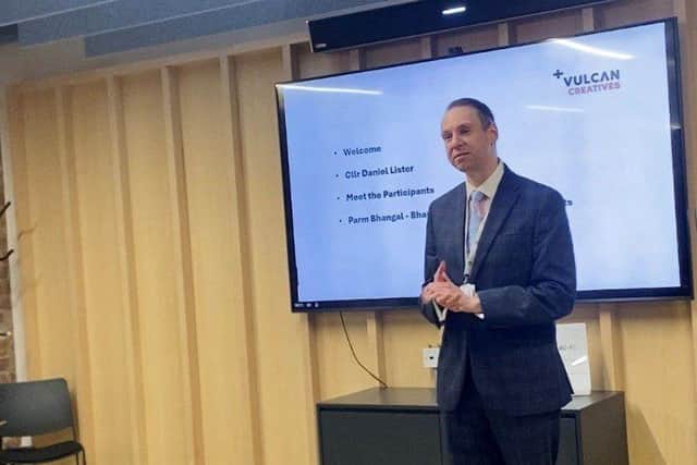 Councillor Daniel Lister gave a speech at the event