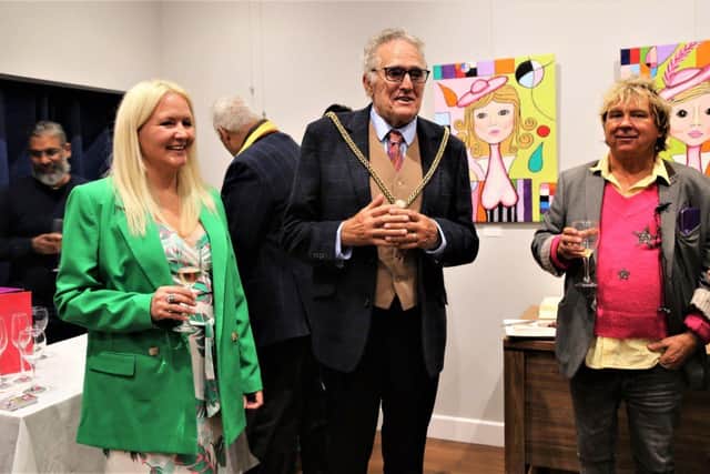 (Left to right): Artist Bronwin Abas; Mayor of Northampton Dennis Meredith and Tony Howes.