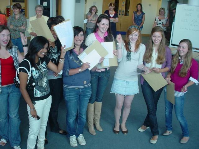 GCSE students at Northampton High School celebrating their exam results.