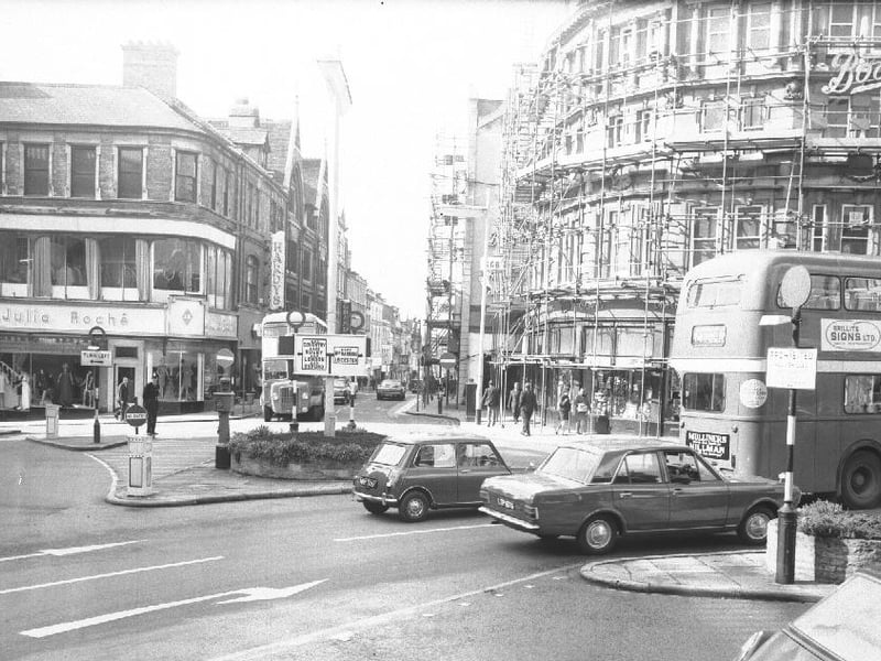 Gold Street-Drapery junction, Northampton town centre, October 10, 1968