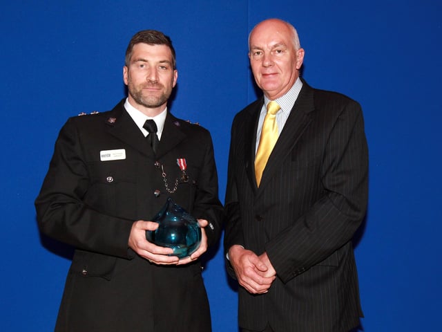 2013 - Northamptonshire Police Long Service awards ceremony takes place at their Headquarters, Wootton Hall, Northampton. Deborah Jeans Leadership Award, Insp Matt Wright, presented by David Jeans