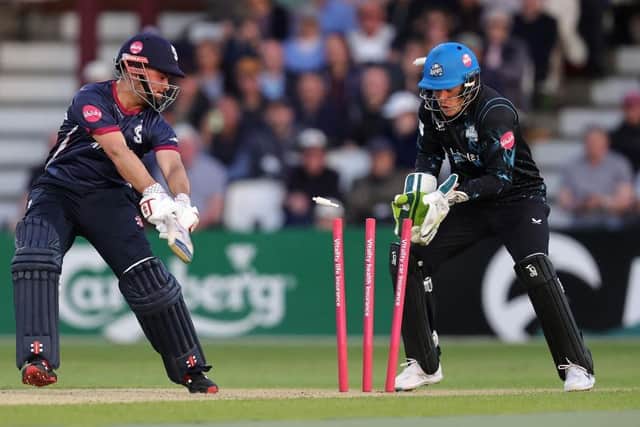Ricardo Vasconcelos is bowled by Usama Mir