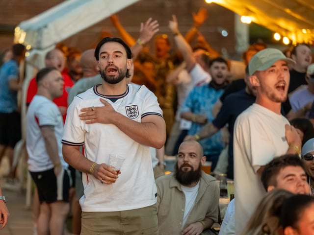Football fans watching England vs Norway in the garden of The Black Prince in Northampton on Saturdy, July 11, 2026. Photo by David Jackson.