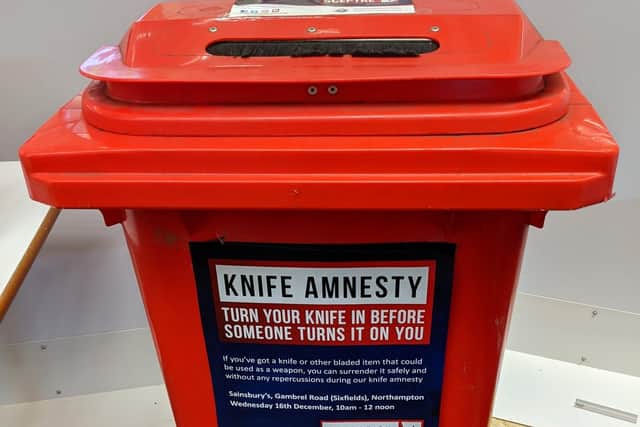 Blade bins will be out at three locations in Northampton this weekend for locals to dispose of unwanted knives and other sharp objects which could be used as weapons