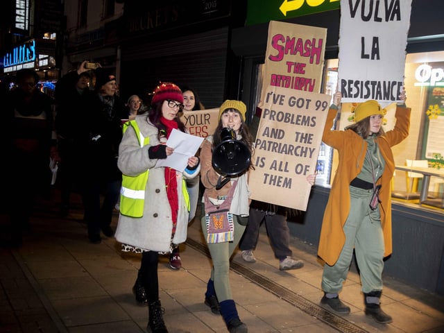 Women marched through Northampton town centre on Saturday November 25 to unite together with allies to address the global pandemic of violence against women and girls.