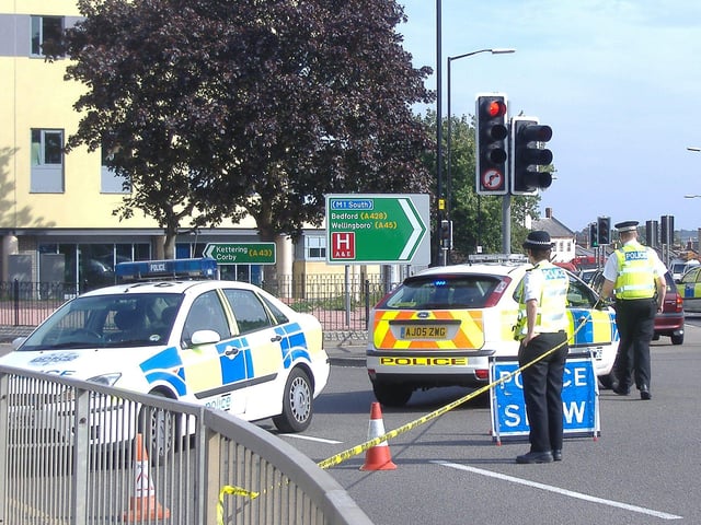 Suspect Bomb in phone box outside the Chronicle & Echo Offices in Northampton - Police close of streets in the town centre. September 9, 2006