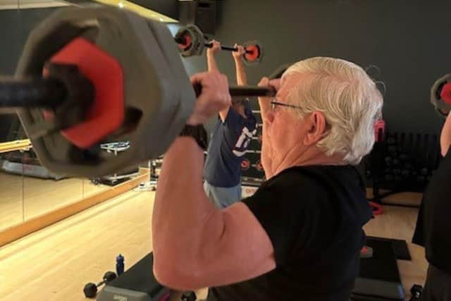 Terry’s goal was to bench press 30 kilograms before his 77th birthday in July and he achieved that within a week.