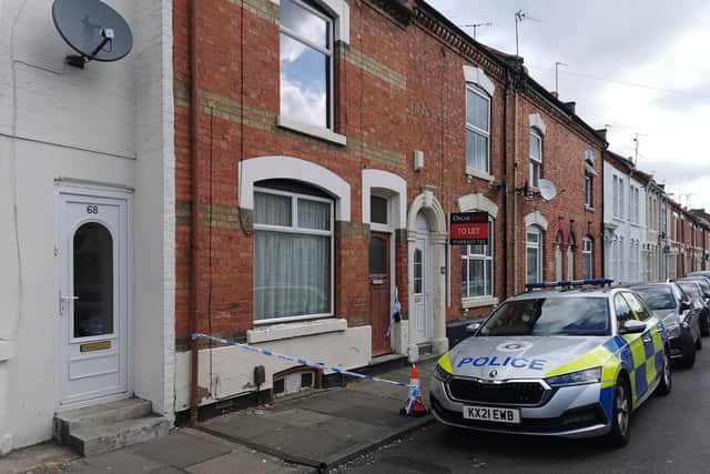 A police car was sat outside a house in Cowper Street on Monday (April 25)