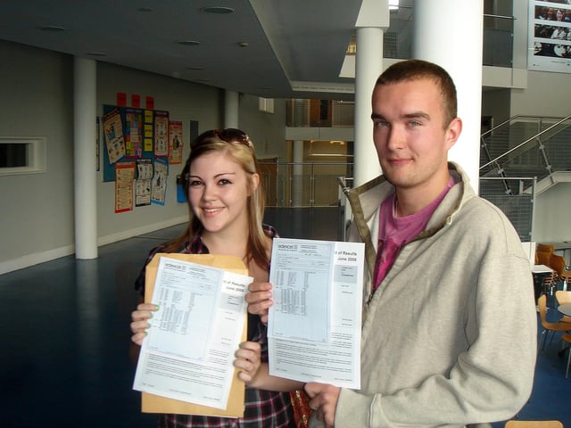 2008 - GCSE results, Northampton Academy. Pictured: Paris Swainbank and Tom Holton.