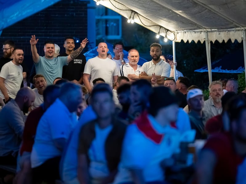 Football fans watching England vs Panama in the garden of The Black Prince in Northampton on Saturday, June 27, 2026. Photo by David Jackson.