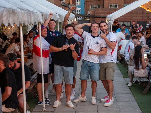 Football fans watching England vs Norway in the garden of The Black Prince in Northampton on Saturdy, July 11, 2026. Photo by David Jackson.