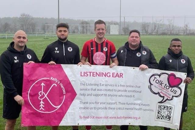 Irchester management team and captain (from L to R - Mitchell Tuzzeo, Trent Woodley, Jake Newman, Liam Leonard, Kallan Yearwood