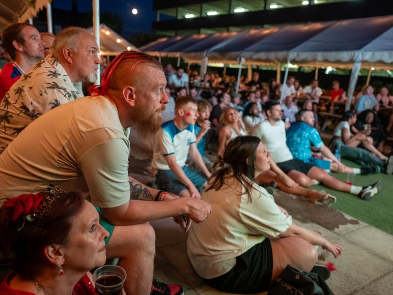 Football fans watching England vs Panama in the garden of The Black Prince in Northampton on Saturday, June 27, 2026. Photo by David Jackson.