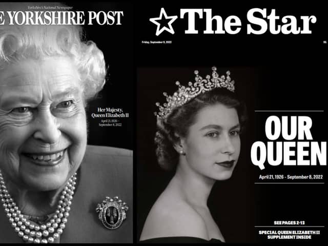 Newspaper front pages marking the death of Her Majesty Queen Elizabeth II.