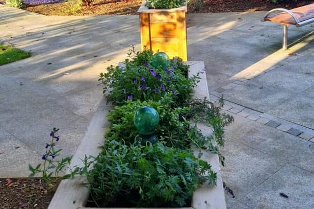 Planters created by patients and staff for the spiritual garden