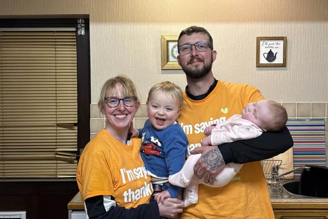 Sophie and Simon Allen with their children Robbie and Layla.