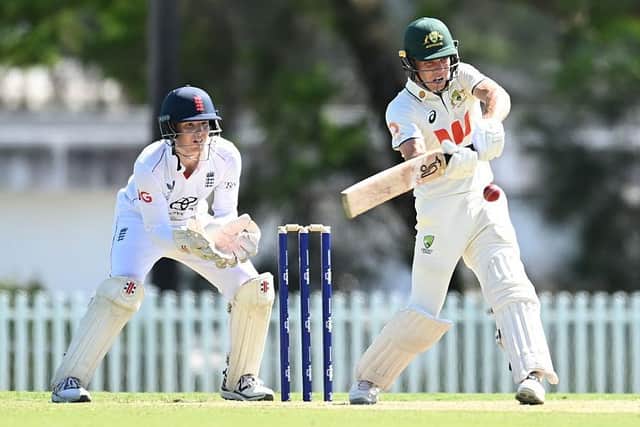 Nathan McSweeney in action for Australia A against England Lions at Allan Border Field in Brisbane