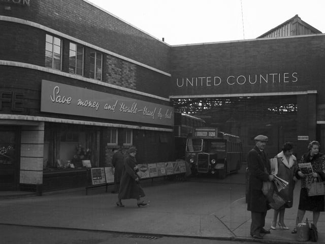 United Counties Bus Depot, Derngate, Northampton. Chron vendor and number 326 bus for Hanslope and Roade