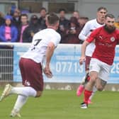 Striker Danny Newton on the attack for Brackley Town against the Cobblers on Saturday (Picture: Pete Norton/Getty Images)