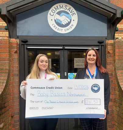 Baby Basics Co-Founder Sabrina Oakey receives the cheque from Commsave's Caitlin Connelly