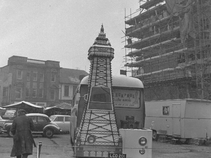 Northampton Market Square, February 10, 1966 with scaffolding up at Waterloo House