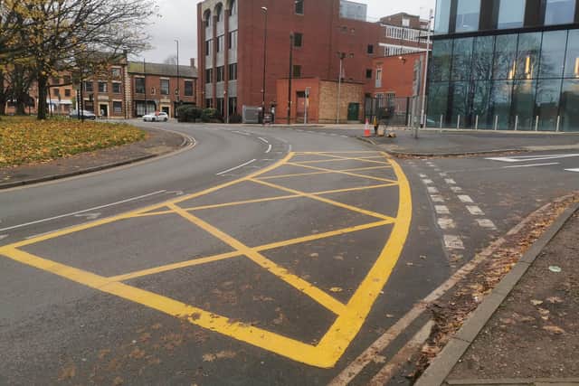 Here's the recently repainted hatched yellow box outside WNC's headquarters