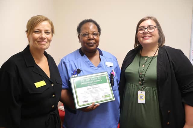 Josie Ferguson is pictured with Director of Nursing Jo Smith (L) and her nominator Emily - R.