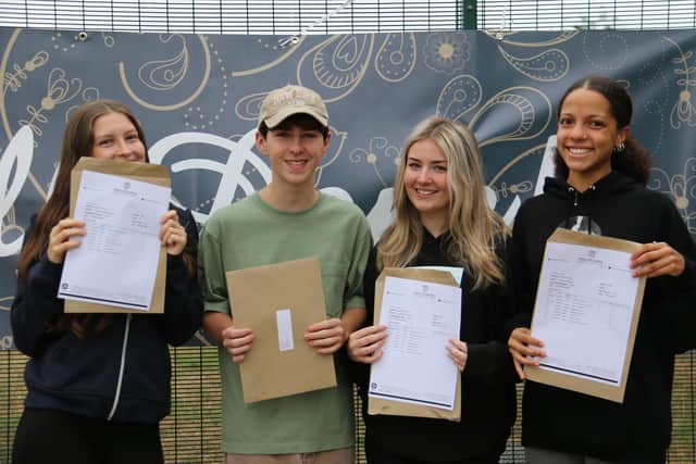 Moulton School students celebrate GCSE results.