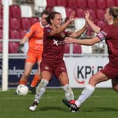 Jade Bell celebrates with Zoe Boote after scoring her third and Northampton's fourth against Sutton Coldfield. (Photo by Pete Norton/Getty Images)