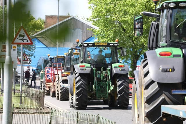 Tractors lined the street today (April 30) as part of a nation-wide protest